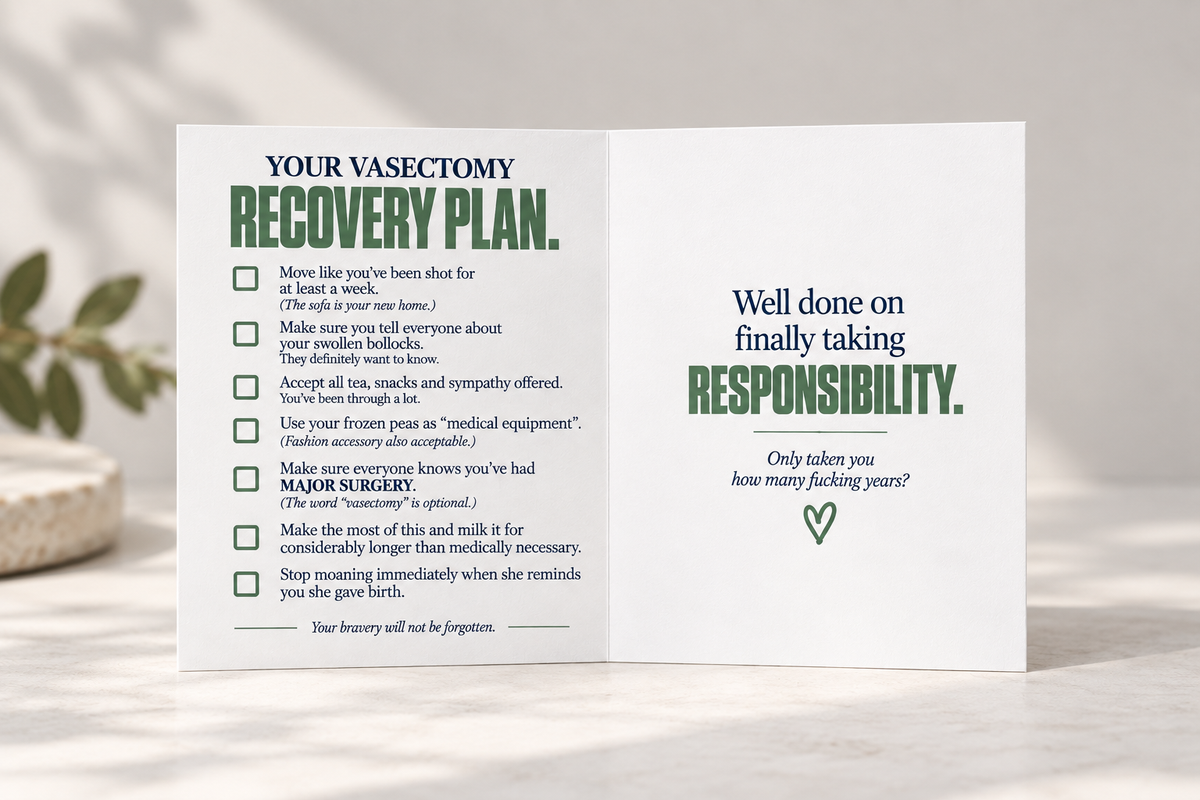 Vasectomy Congratulations Card - Snip Snip, No Consequences