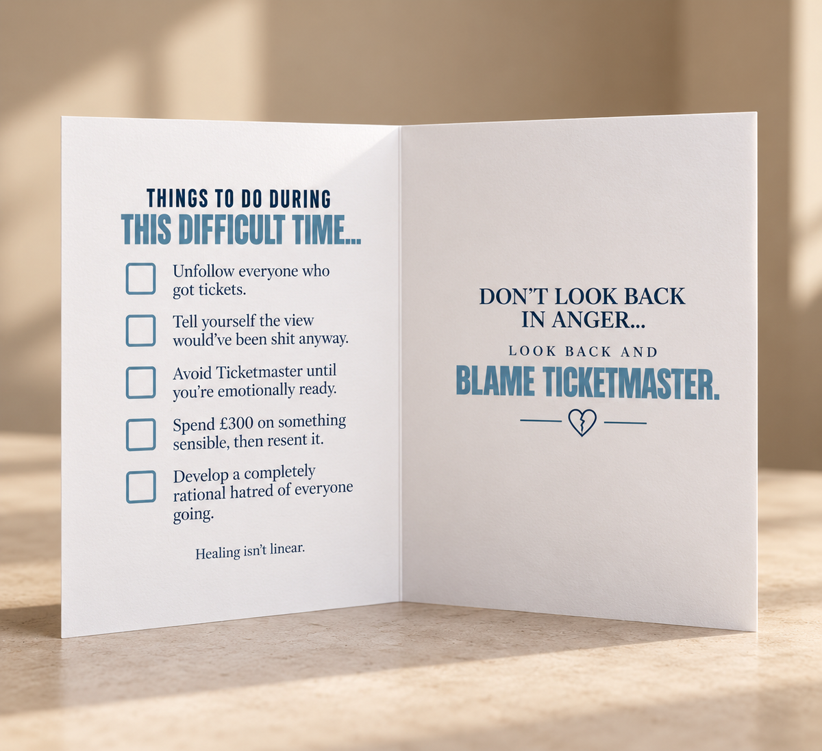 Oasis Tickets Sympathy Card - Gone Before Their Time