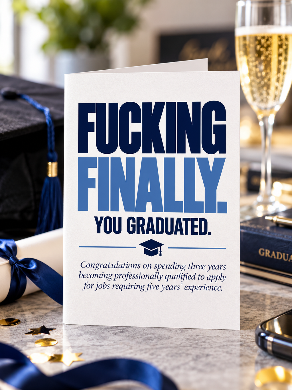 Graduation Congratulations Card - You Graduated. Fucking Finally.